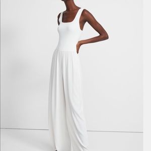 Theory White Viscose Ribbed Knit Jumpsuit Medium